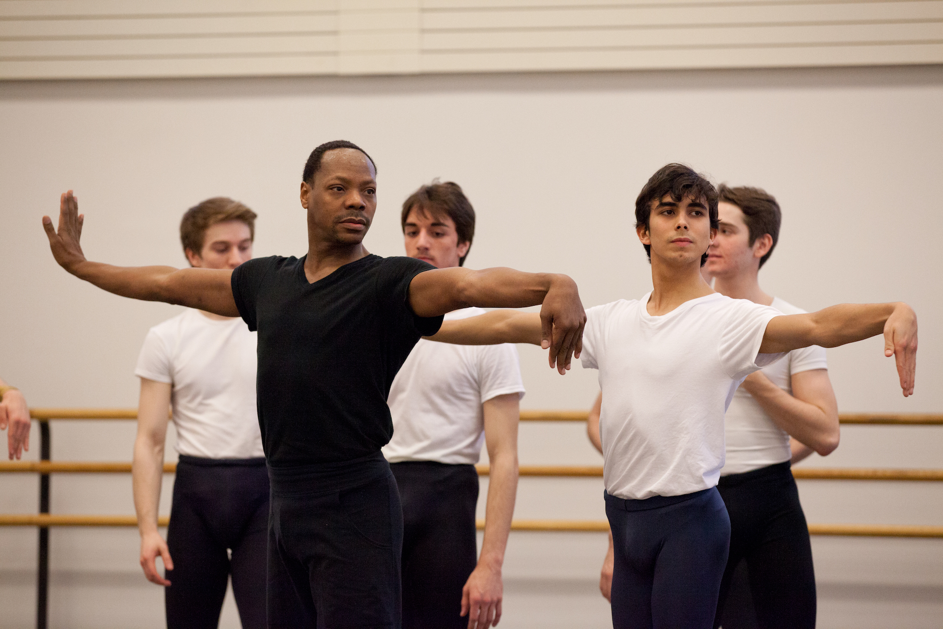 Albert Evans teaching the "Phlegmatic" variation from <i>The Four Temperaments</i> to SAB Advanced Men in 2012. Photo by Rosalie O'Connor